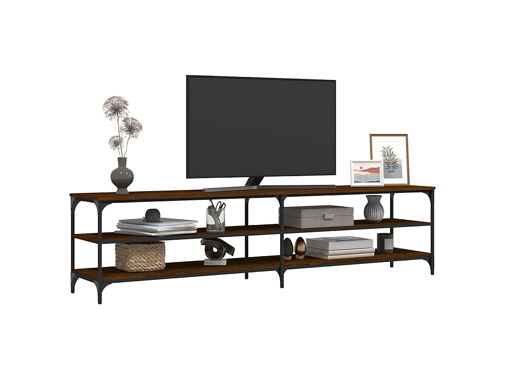 Meuble TV chêne marron 200x30x50 cm bois d'ingénierie et métal BE39710