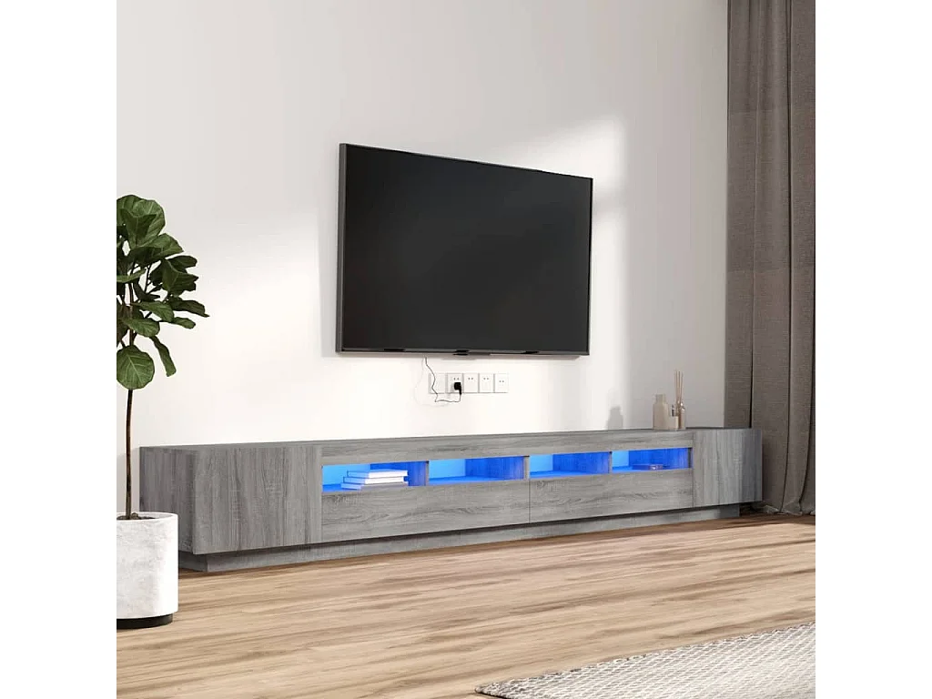 3-delige Tv-meubelset met LED's bewerkt hout grijs sonoma eiken NL877632
