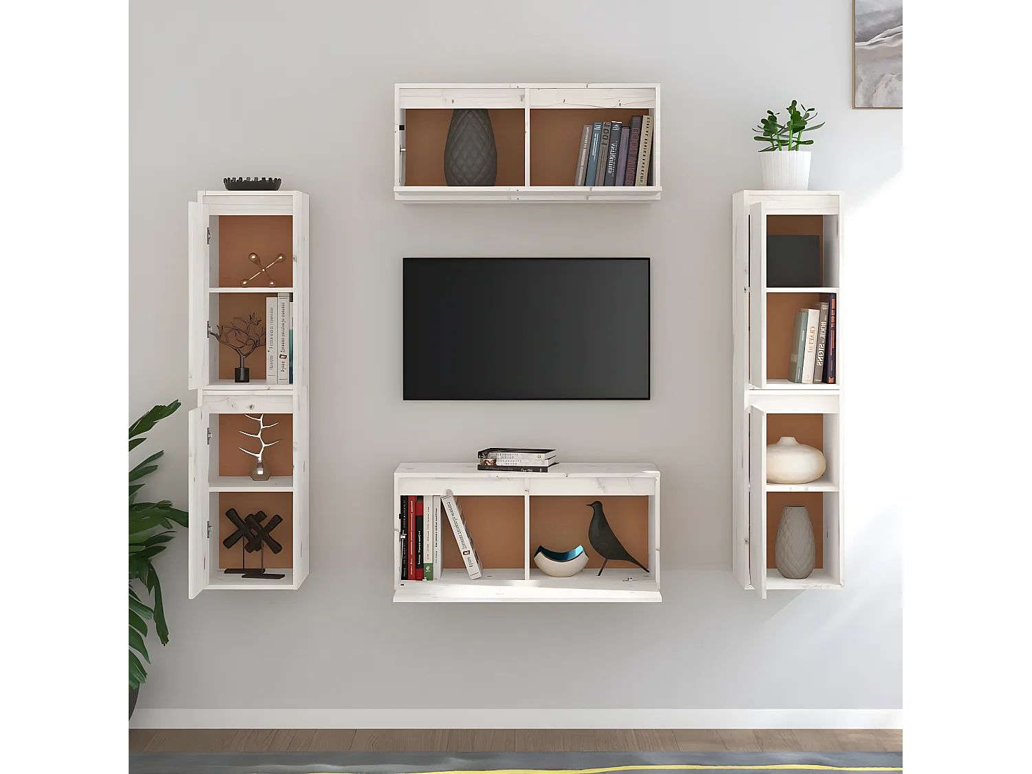 6 Stk.TV-Schränke,TV-Möbel Weiß Massivholz Kiefer -gkd116493