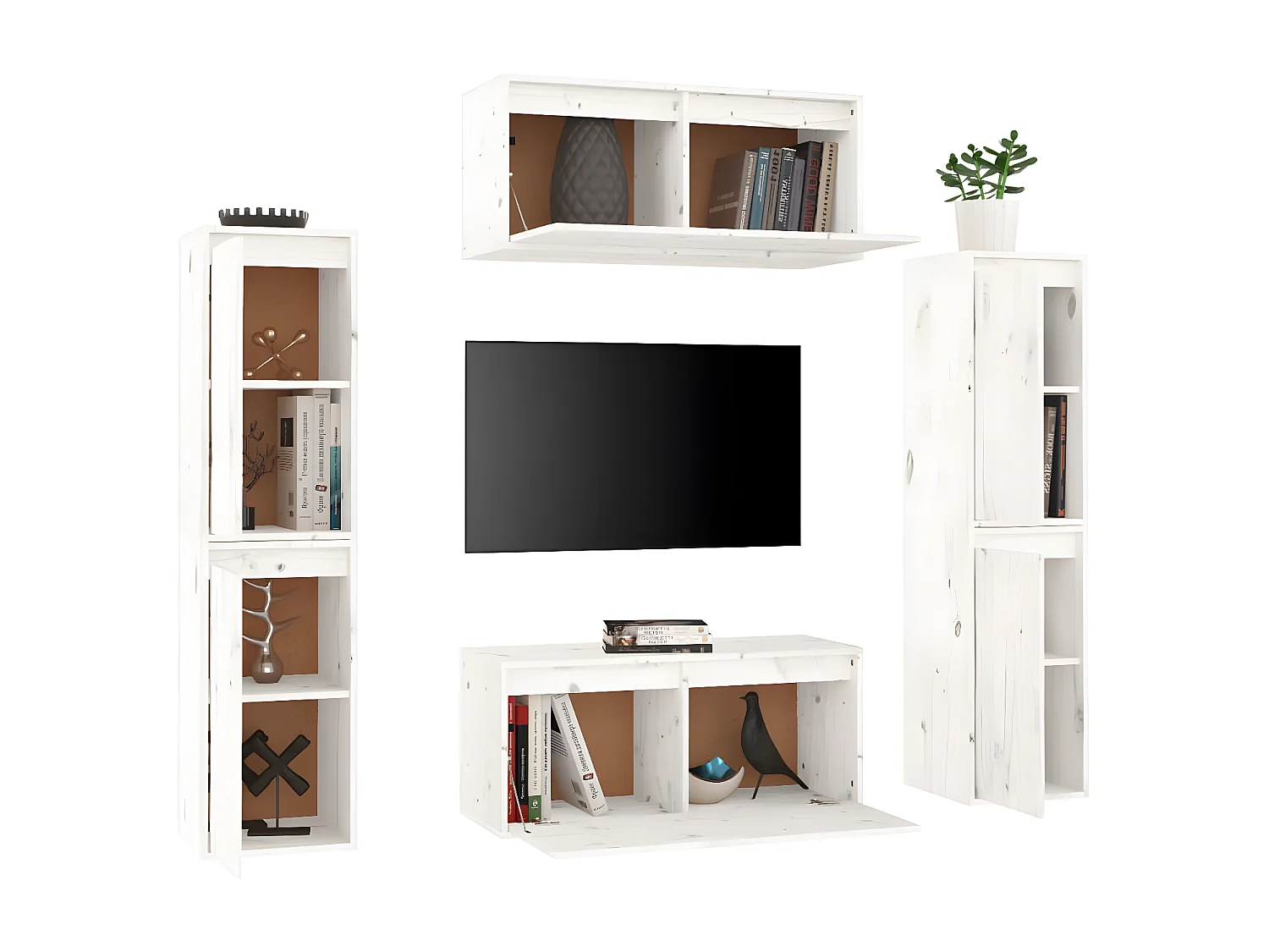 6 Stk.TV-Schränke,TV-Möbel Weiß Massivholz Kiefer -gkd116493