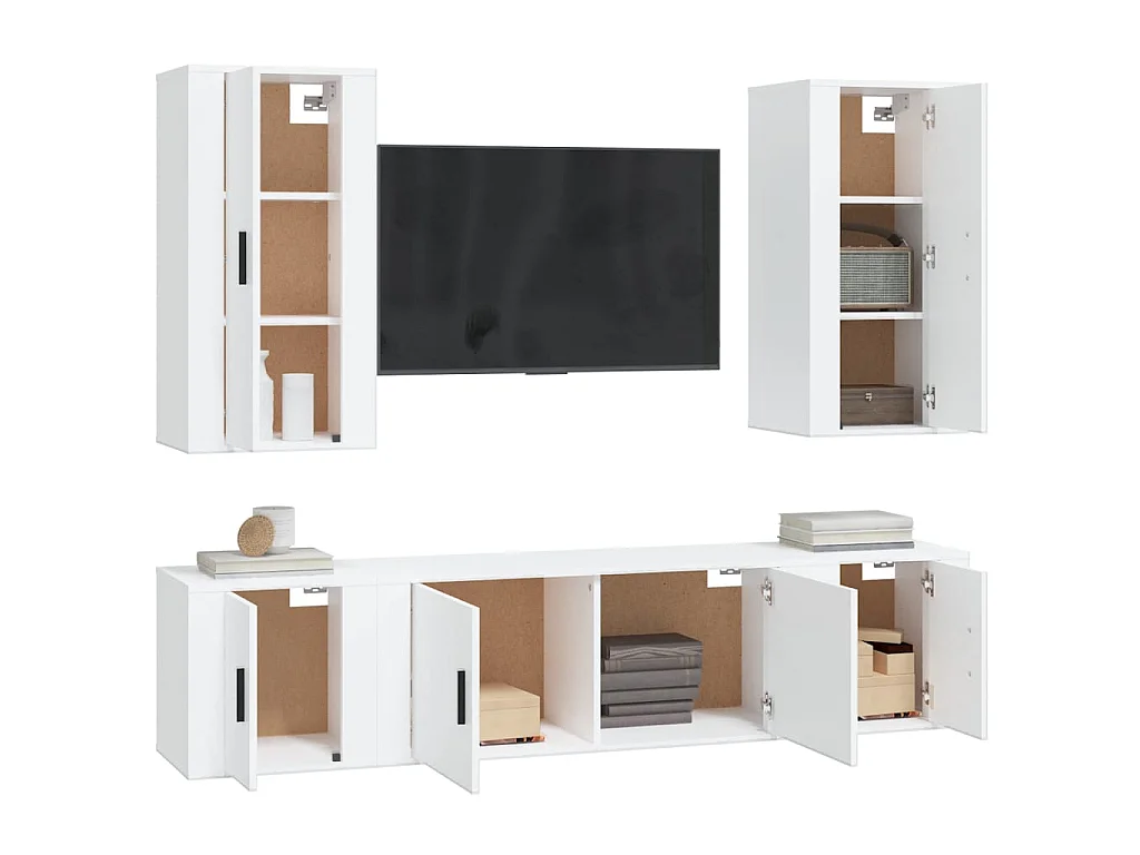 Ensemble de Meubles TV 5 pcs Blanc Bois d'ingénierie GR75009