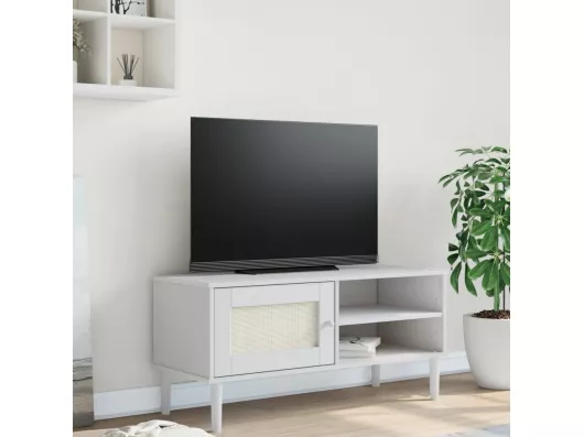 Kauf Unique TV-Schrank,TV-Möbel SENJA Rattan-Optik Weiß 106x40x49 cm Kiefernholz -gkd20437