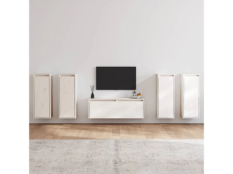 Móveis de TV 5 pcs madeira de pinho maciça branco PT110014