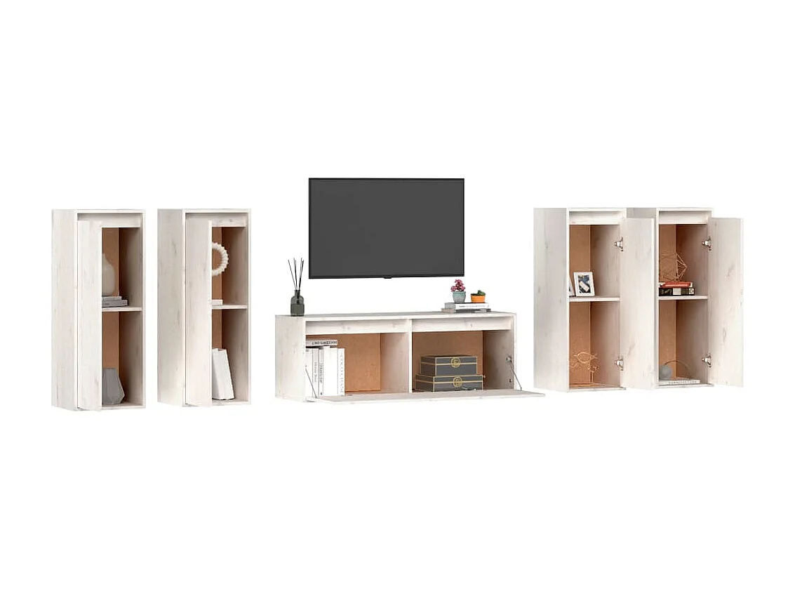 Móveis de TV 5 pcs madeira de pinho maciça branco PT110014