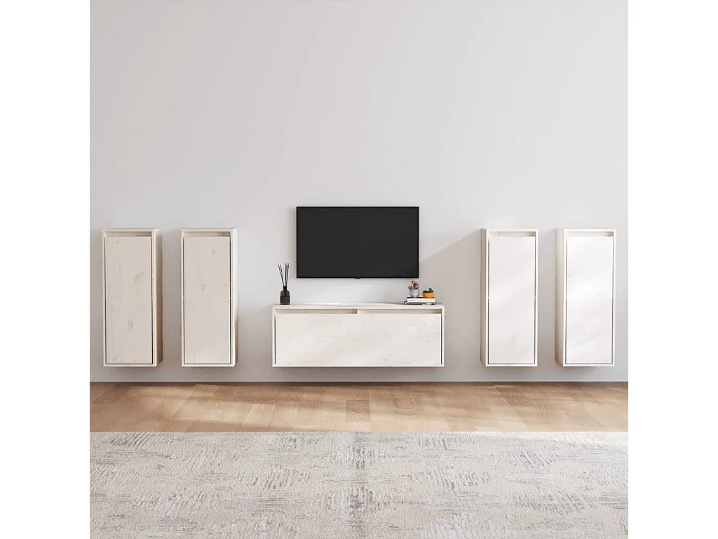 5 pcs Meubles TV Blanc Bois massif de pin BE82277