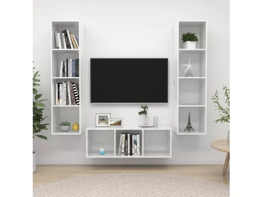 Kauf Unique 3-tlg. TV-Schrank-Set,TV-Möbel Hochglanz-Weiß Holzwerkstoff -gkd942498