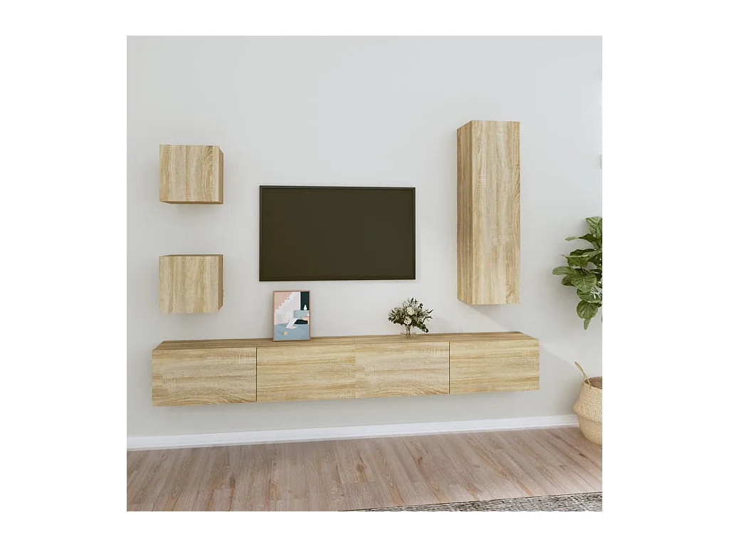 5-delige Tv-meubelset bewerkt hout sonoma eikenkleurig NL72886
