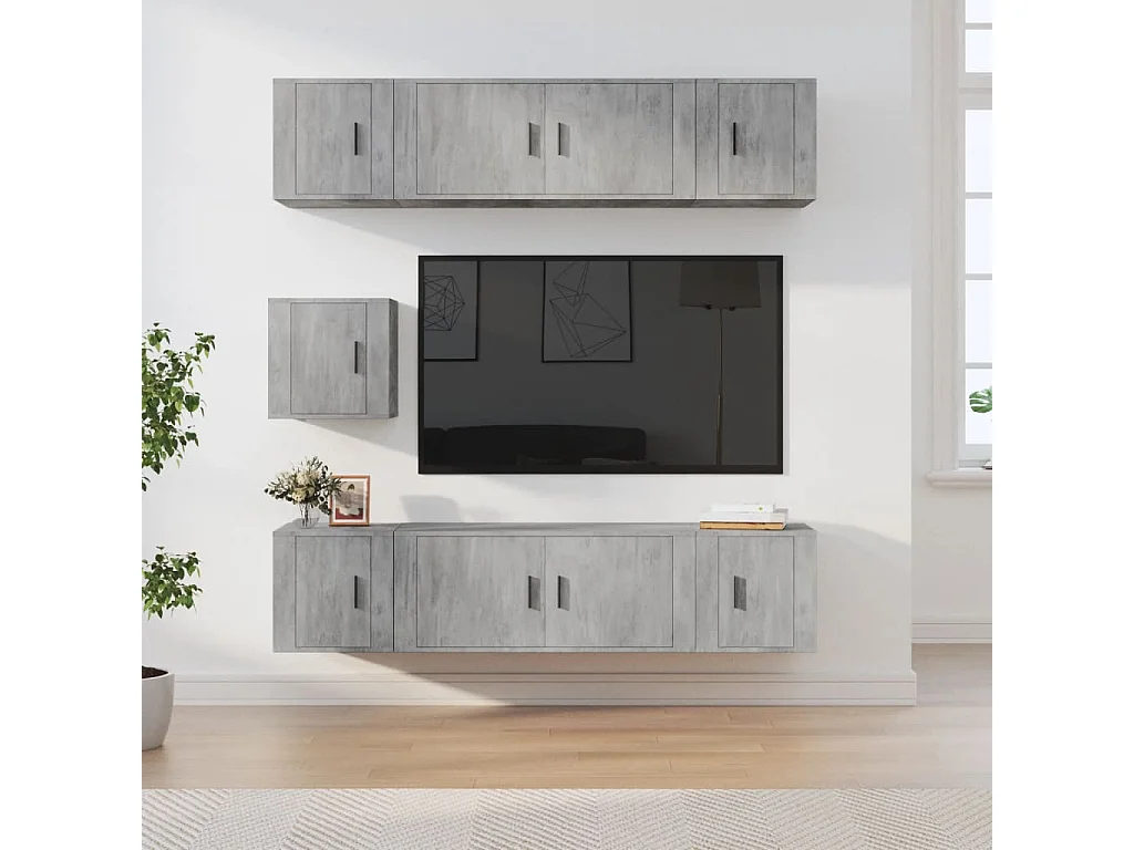 7-tlg. TV-Schrank-Set,TV-Möbel Betongrau Holzwerkstoff -gkd857015