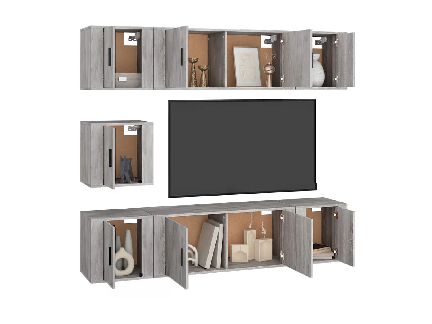 7-tlg. TV-Schrank-Set,TV-Möbel Betongrau Holzwerkstoff -gkd857015