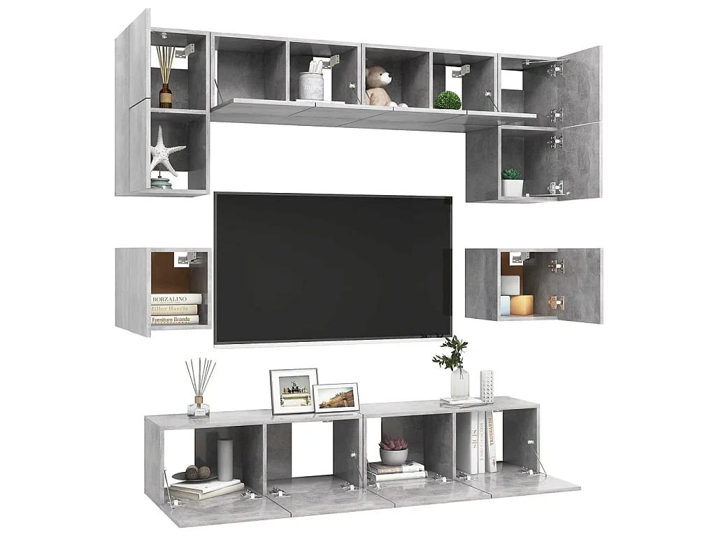 8-delige Tv-meubelset bewerkt hout betongrijs NL869948