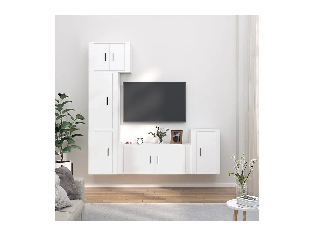 Meubles TV 5 pcs Blanc Bois d'ingénierie BE72006