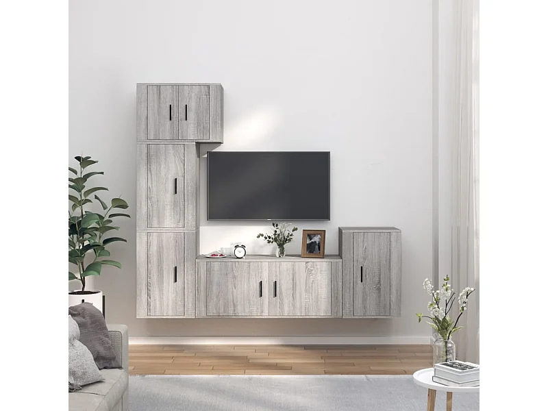 Set de muebles para TV 5 pzas madera contrachapada gris Sonoma ES98459
