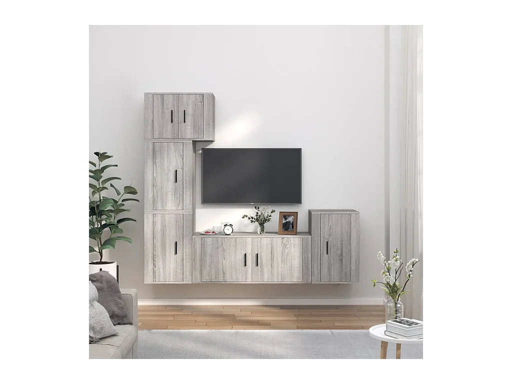 Set de muebles para TV 5 pzas madera contrachapada gris Sonoma ES98459