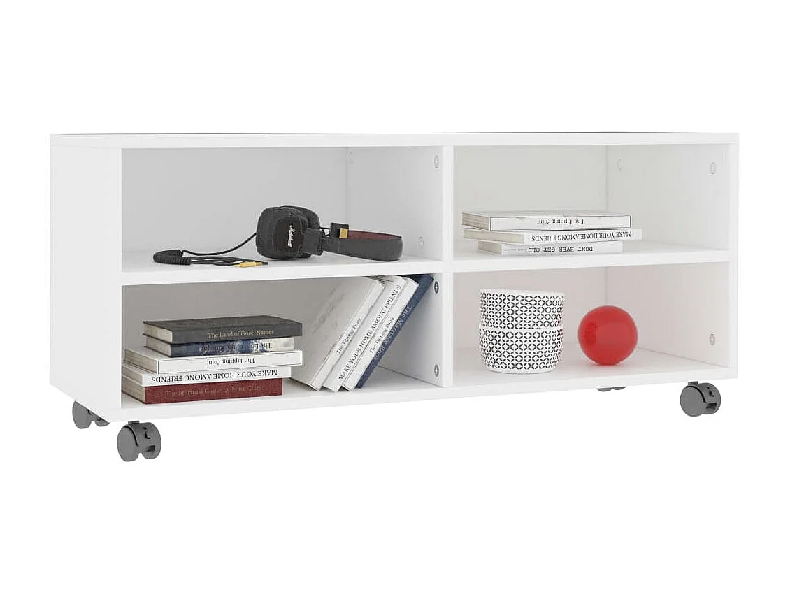 Mueble de TV con ruedas madera contrachapada blanco 90x35x35 cm ES26940