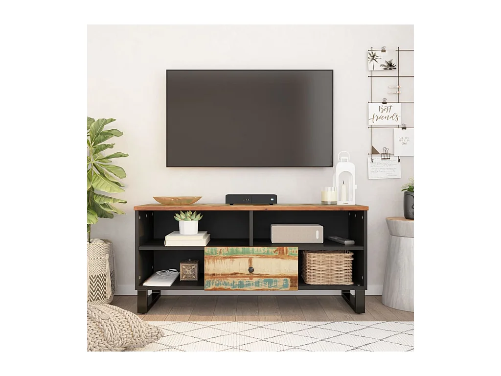Meuble TV 100x33x46 cm bois de récupération et d'ingénierie BE68697