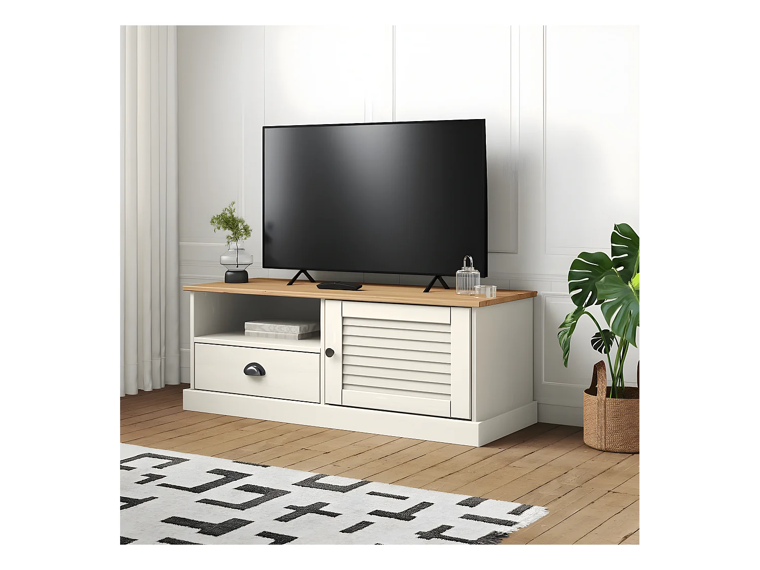 Meuble TV VIGO blanc 106x40x40 cm bois massif de pin BE60576