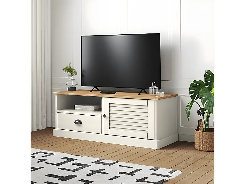 Mobile Porta TV | Armadietto TV VIGO Bianco 106x40x40 cm Legno Massello di Pino