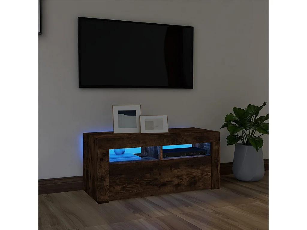 Meuble TV avec lumières LED Chêne fumé 90x35x40 cm BE27308