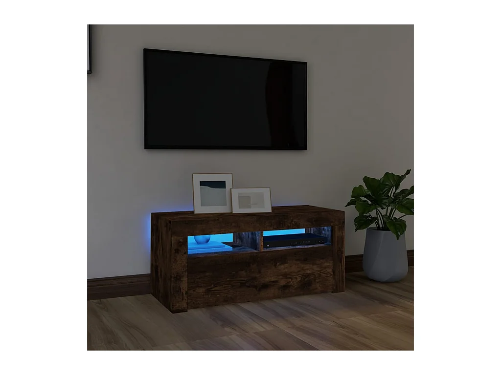 Meuble TV avec lumières LED Chêne fumé 90x35x40 cm BE27308