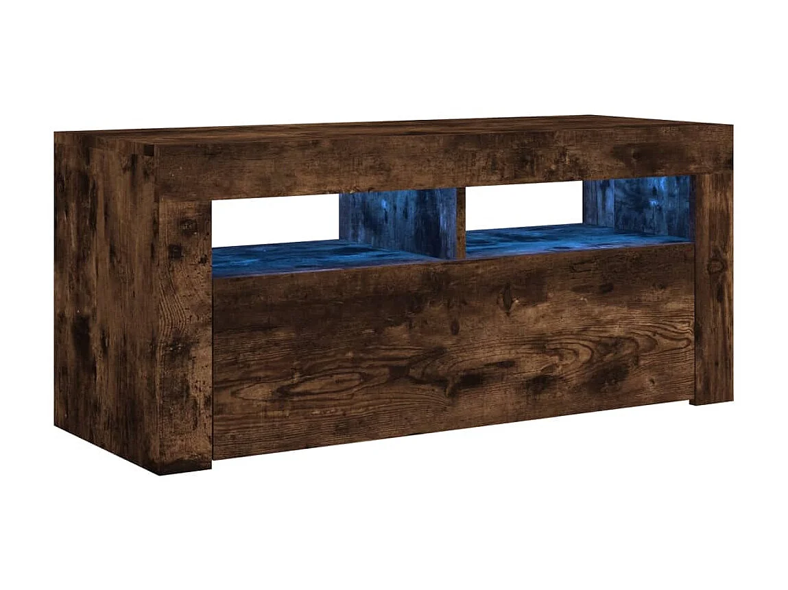 Meuble TV avec lumières LED Chêne fumé 90x35x40 cm BE27308