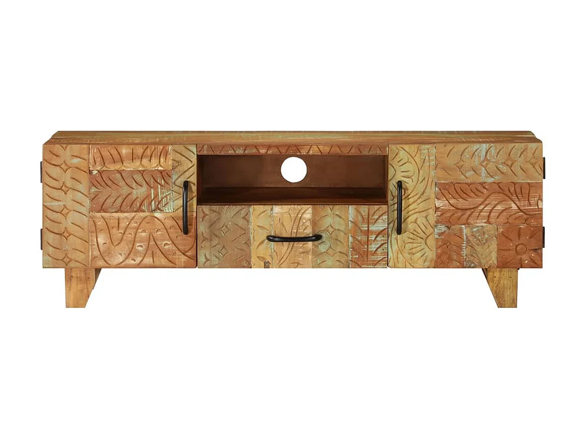 Meuble TV sculpté à la main 120x30x40 cm Bois de récupération BE62962