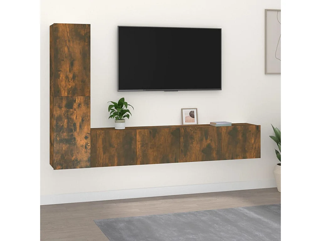 Ensemble de meubles TV 4 pcs Chêne fumé Bois d'ingénierie BE82138