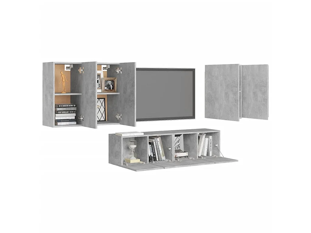 Set Muebles para TV TV 6 pzas madera ingeniería gris hormigón ES30372