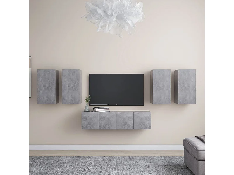 6-tlg. TV-Schrank-Set,TV-Möbel Betongrau Holzwerkstoff -gkd813114