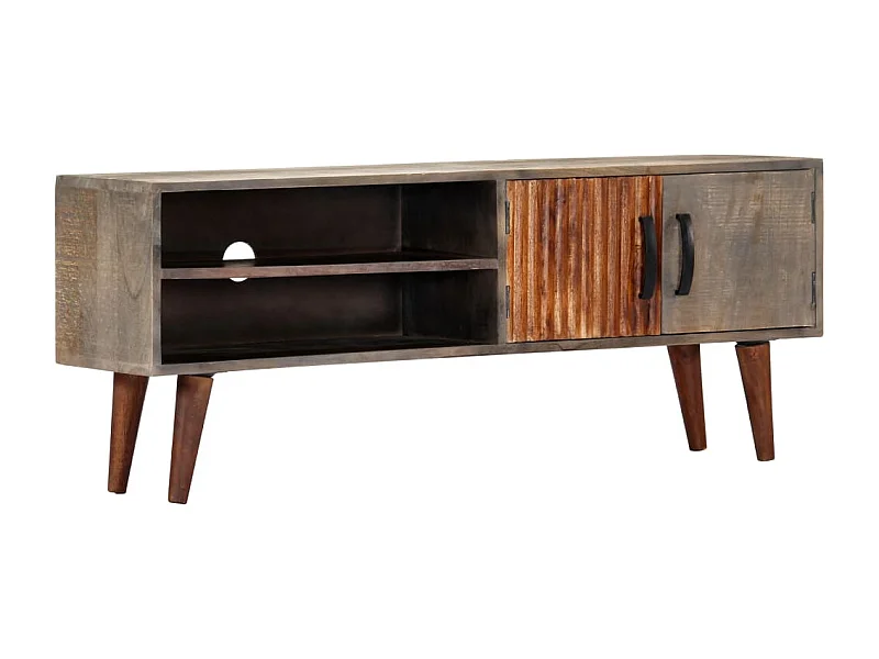 TV-Schrank,TV-Möbel Grau 130x30x46 cm Raues Mango-Massivholz -gkd600125