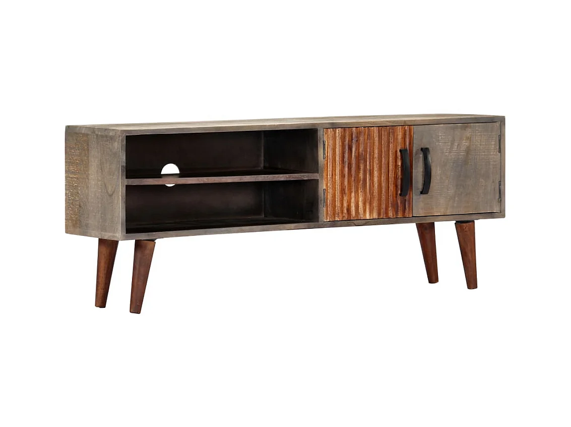 Tv-meubel 130x30x46 cm massief ruw mangohout grijs NL651762
