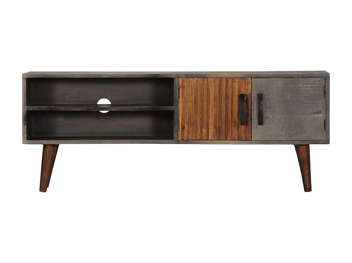 Meuble TV Gris 130x30x46 cm Bois massif de manguier brut BE64809