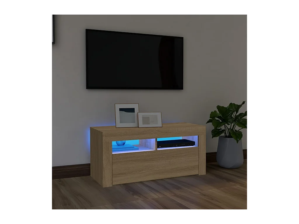 Meuble TV avec lumières LED chêne sonoma 90x35x40 cm BE44396