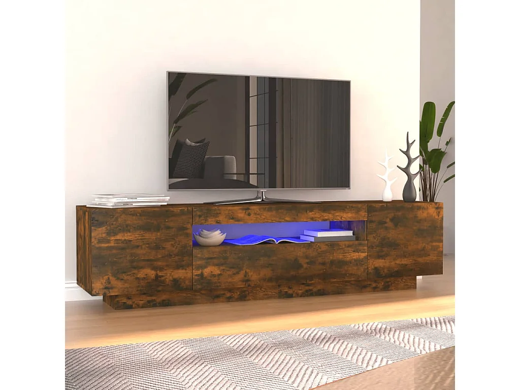 Meuble TV avec lumières LED Chêne fumé 160x35x40 cm BE89435