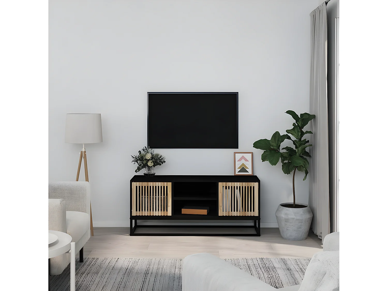 TV-Schrank,TV-Möbel Schwarz 105x30x45 cm Holzwerkstoff und Eisen -gkd393723