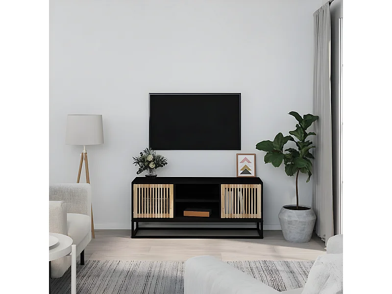 Tv-meubel 105x30x45 cm bewerkt hout en ijzer zwart NL358080