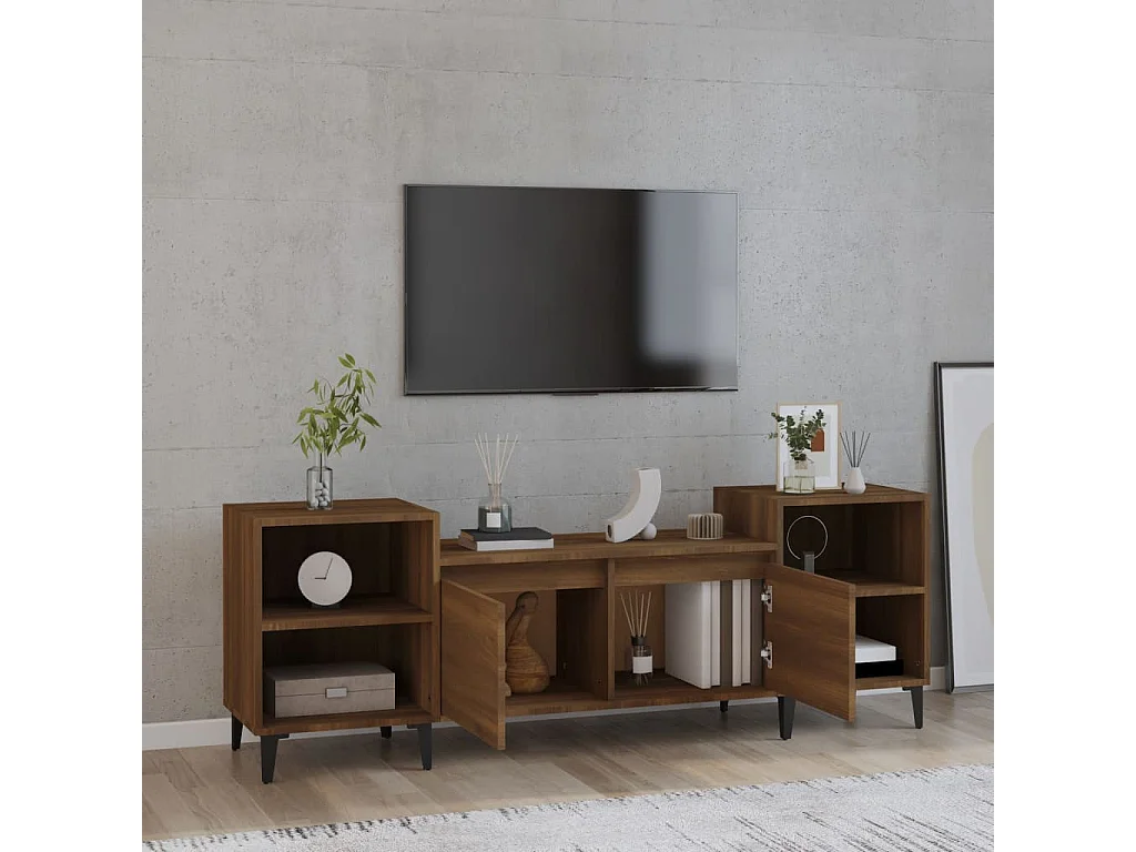 Meuble TV Chêne marron 160x35x55 cm Bois d'ingénierie BE80348