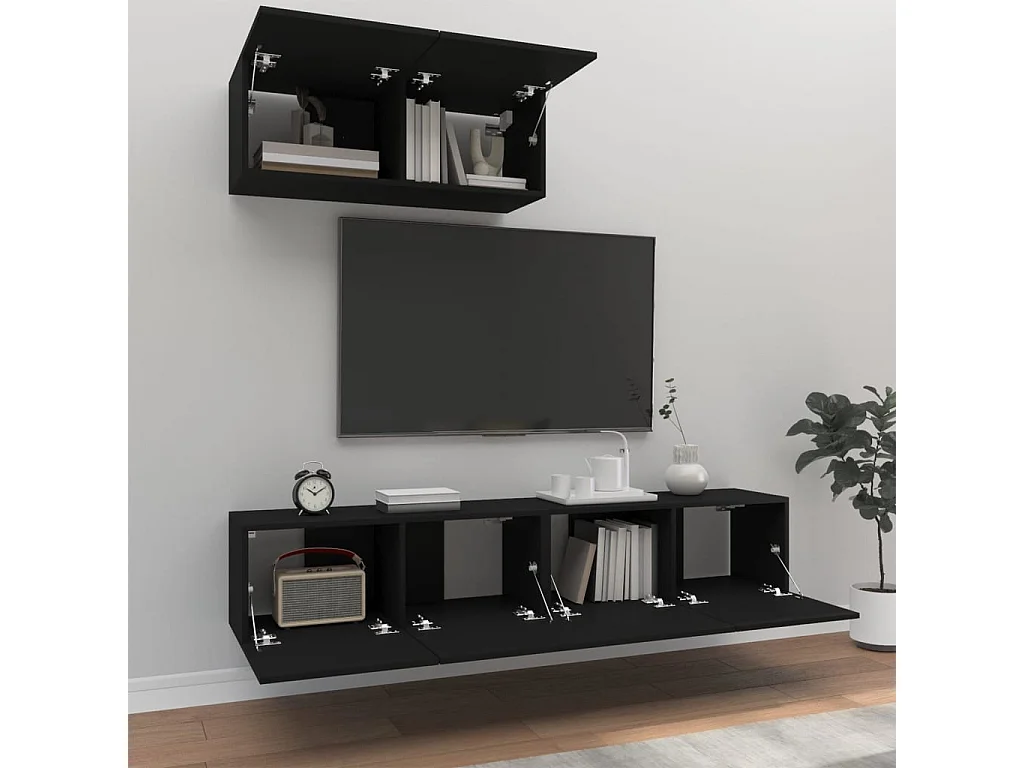 Meubles TV 3 pcs Noir Bois d'ingénierie BE83432