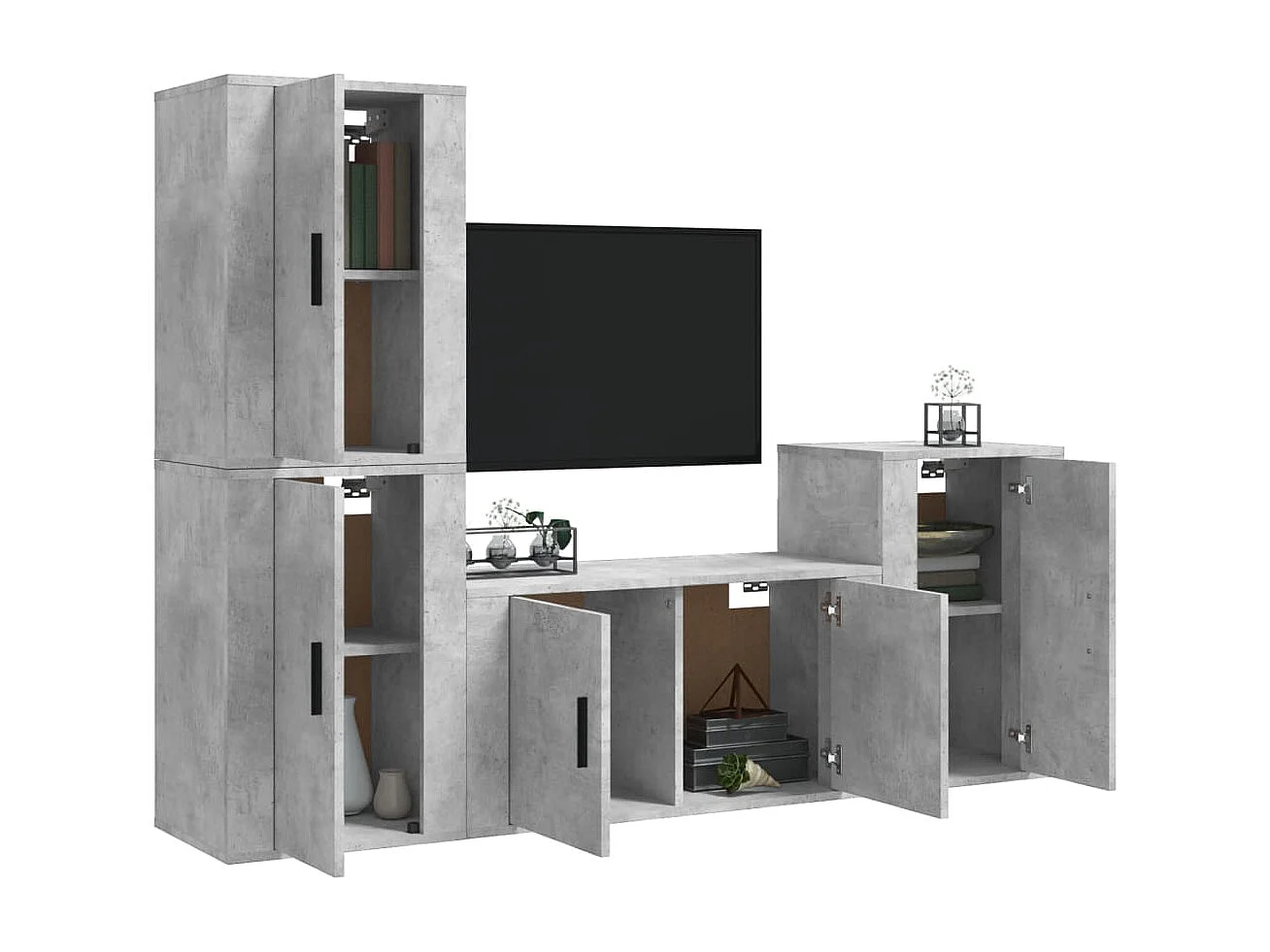 4-tlg. TV-Schrank-Set,TV-Möbel Betongrau Holzwerkstoff -gkd327484