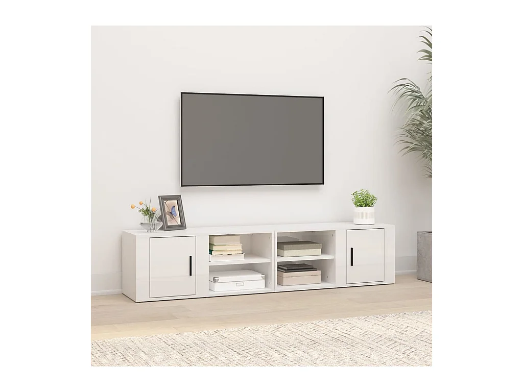 2 pcs Meubles TV Blanc brillant 80x31,5x36 cm Bois d'ingénierie BE22504