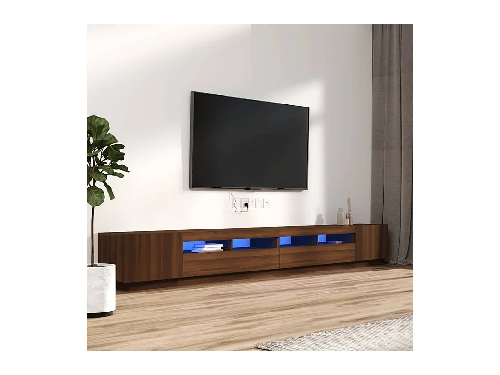 3-tlg. TV-Schrank-Set,TV-Möbel LED-Leuchten Braun Eiche Holzwerkstoff -gkd760439