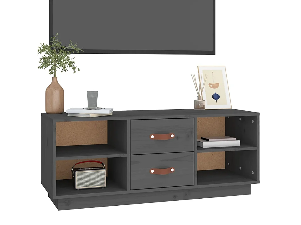 Meuble TV Gris 100x34x40 cm Bois de pin massif BE94549