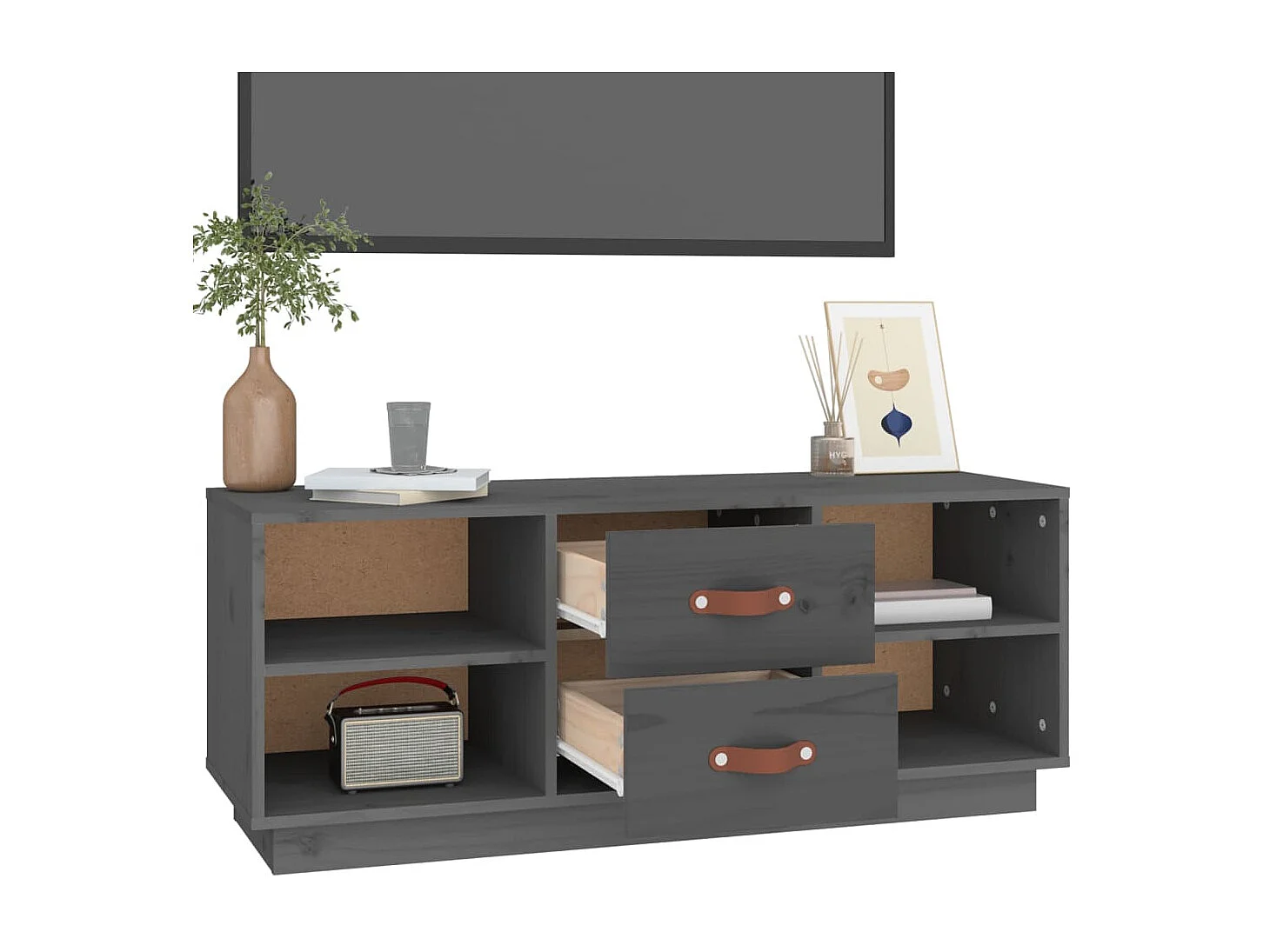Meuble TV Gris 100x34x40 cm Bois de pin massif BE94549