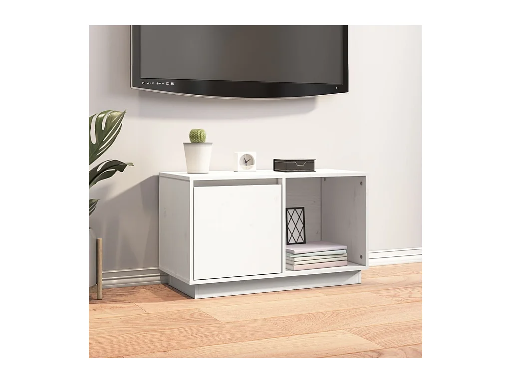 Meuble TV Blanc 74x35x44 cm Bois de pin massif BE47307