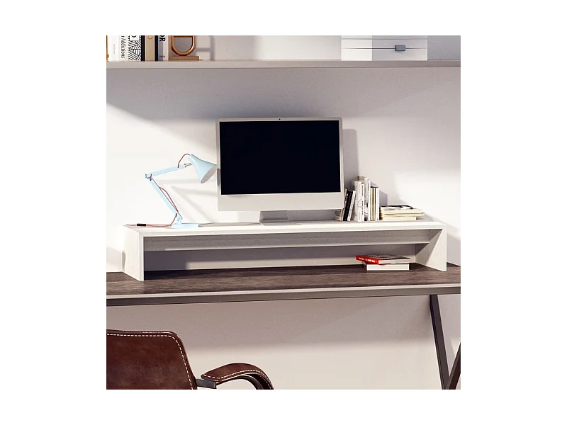 Meuble TV de moniteur Blanc 100x27x15 cm Bois de pin solide OLA7139