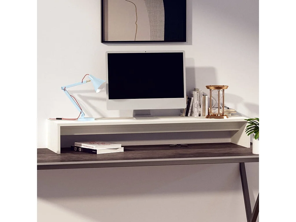 Monitorstandaard 100x27x15 cm massief grenenhout wit NL945395