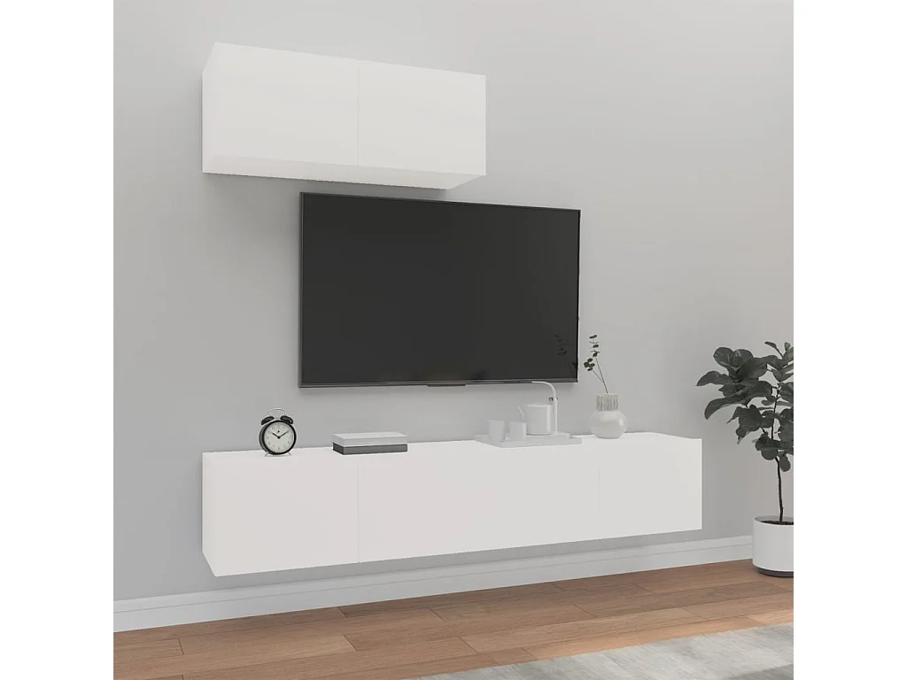 Meubles TV 3 pcs Blanc Bois d'ingénierie BE66724