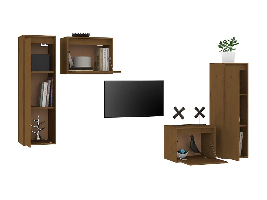 4 pcs Meubles TV Marron miel Bois massif de pin BE36071