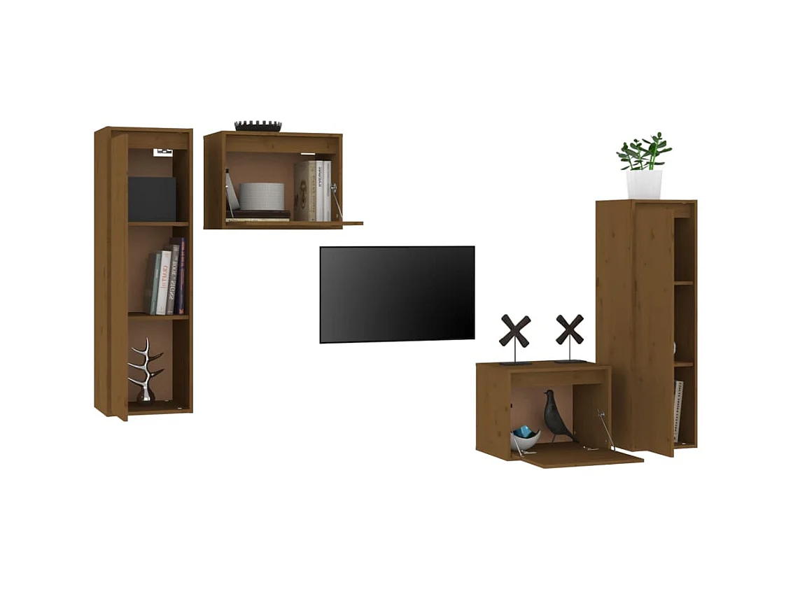 Tv-meubelen 4 st massief grenenhout honingbruin NL937885