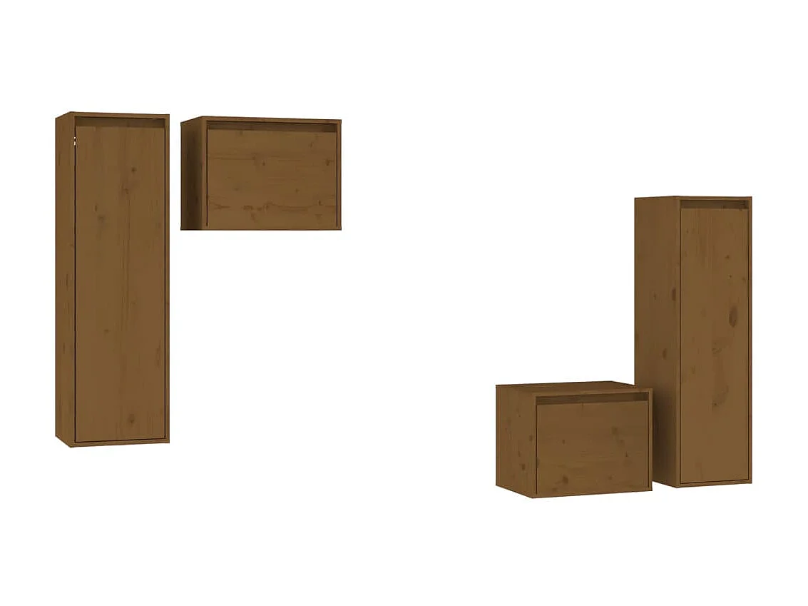 4 pcs Meubles TV Marron miel Bois massif de pin BE36071