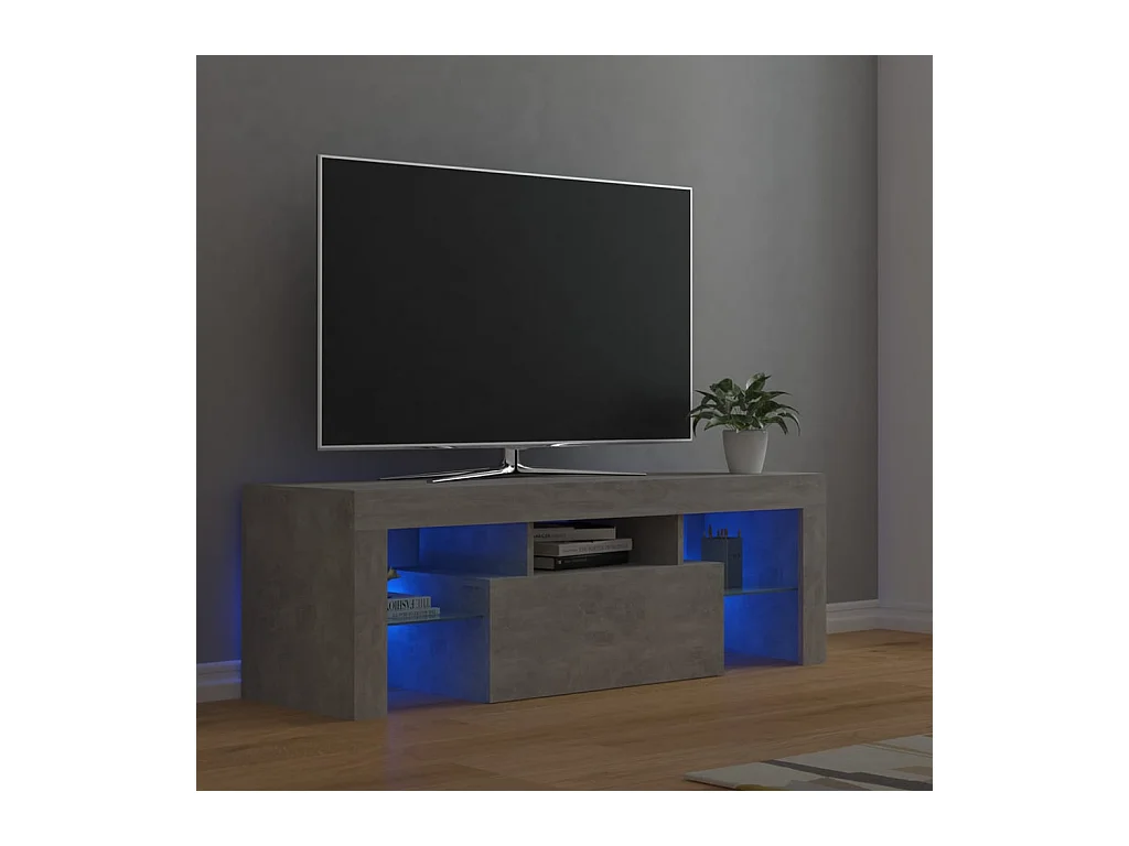 Meuble TV avec lumières LED gris béton 120x35x40 cm BE26820